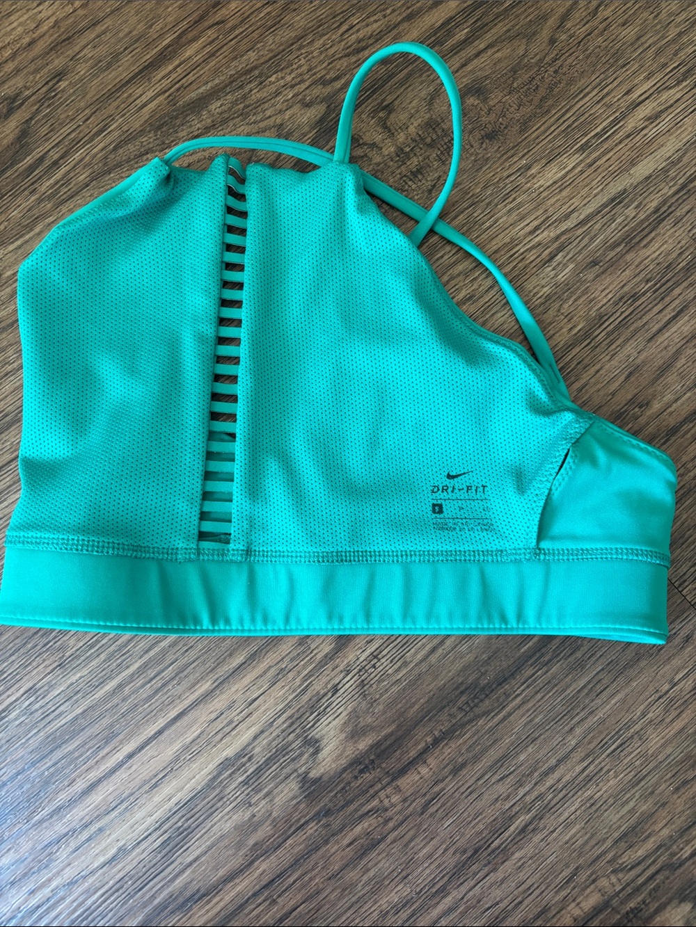 Nike Dri-FIT Indy Rainbow Ladder Sports Bra Teal High Neck Size Small - Picture 5 of 6